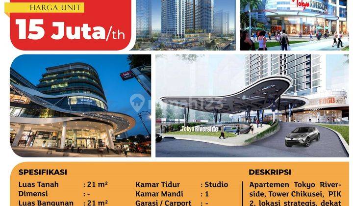 Disewakan Apartemen Tokyo Riverside, Tower Chikusei, Pik 2, 21m², Lt. 08 2
