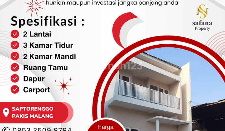 DIJUAL RUMAH BARU SIAP HUNI LOKASI PERUM SAPTORENGGO PAKIS 2