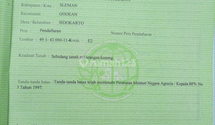Tanah pekarangan idaman di Sidokarto Godean dlm Perumahan  8