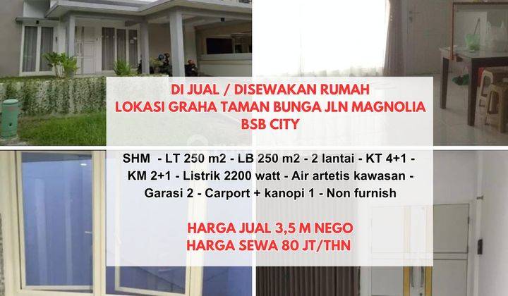 Rumah 2 Lantai Bagus di Perumahan Graha Taman Bunga, Bsb City 1