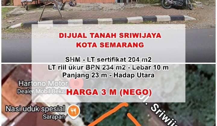 Jual Bu Dibawah NJOP, Tanah di Jalan Sriwijaya, Semarang 1