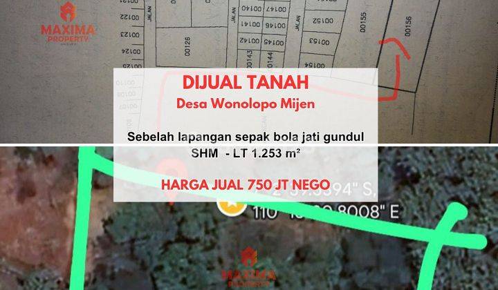 Tanah SHM di Desa Wonolopo, Mijen Sebelah Stadion  1