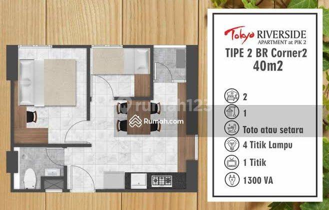 Disewakan Apartemen Tokyo Riverside 2 BR 40m² Kosongan Harga 18 Jt thn 1