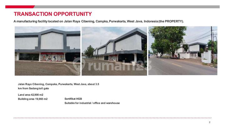 For Sale Quick Factory Warehouse Ready to Use Operational Location Cibening Campaka Purwakarta West Java