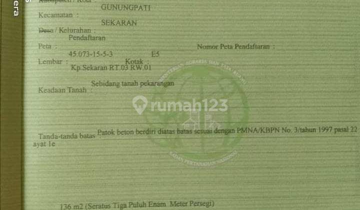 Dijual Tanah komersil Unnes Sekaran Gunungpati Indonesia SHM 2