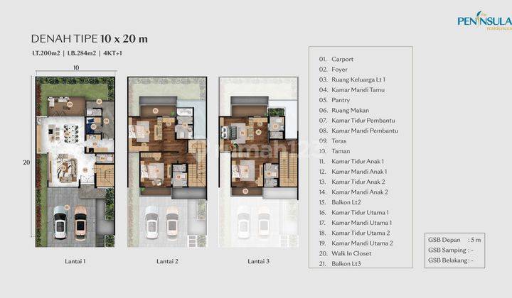 Rumah Pik 2 Peninsula Residence Dekat Pantai 3 Lantai Tipe 10x20 2