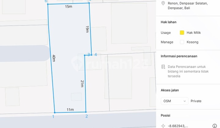 Dijual Tanah 5,3 Are Tukad Badung,Renon Bali IJ-2874
