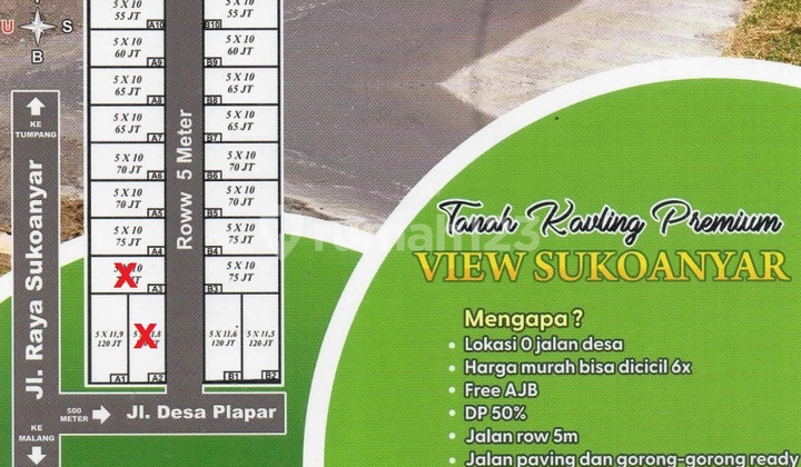 Promo Tanah Kavling termurah Sukoanyar Pakis Malang 55 jt saja 0 jl. aspal