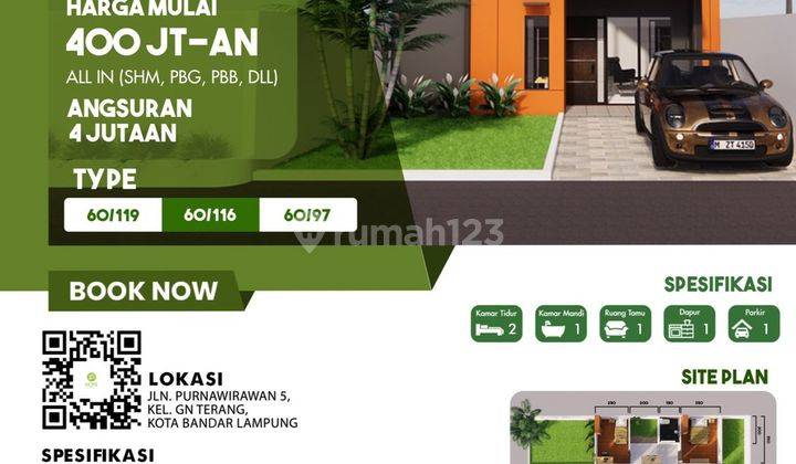 Promo Rumah Baru Harga Baik Di Griya Alfatih Kota Bandar Lampung.  2