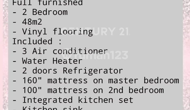 APARTEMEN CANTIK FULL FURNISHED 2BR DI SKY TERRACE LAGOON CONDO
 2