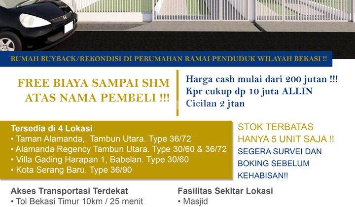  Dijual Rumah Lokasi Prima Harga Murah, Cluster di Tambun Utara 1