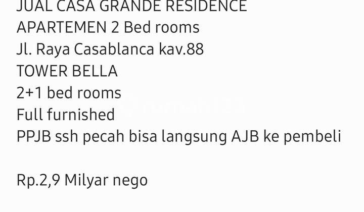 Jual Apartemen Casa Grande Residence di Casablanca 2