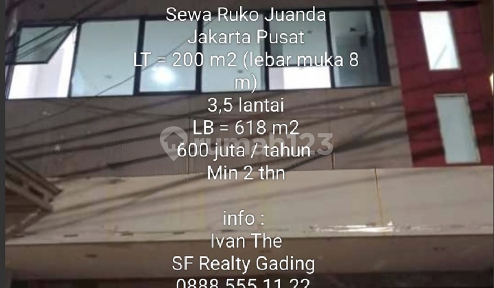 Shop House for Rent Juanda Gambir Central Jakarta Near Juanda Station Kanisius School Monas Cathedral Church Gambir Train Station