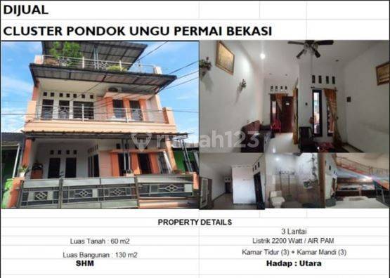 Dijual Rumah 3 Lantai Di Pondok Ungu Permai Bekasi  1