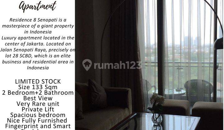 Dijual Cepat Residence 8 Senopati, Nice Furnished, Only 5,8 M Termurah , Barang Langka, Size 133m2, Ready Kunci, David Supit 0812 9709 7777 1