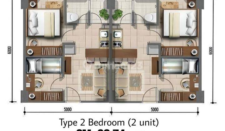 Jual 2 unit Apartemen Bassura City 4 Kamar Tidur 2