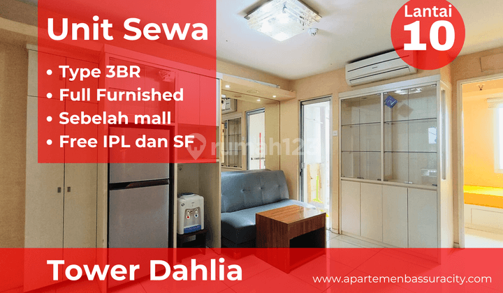 Sewa 3br Lantai Rendah Apartemen Bassura City Furnished 1