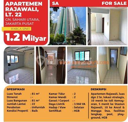 Apartemen Rajawali Siap Huni Gunung Sahari Jakarta Pusat 2br 81m 2