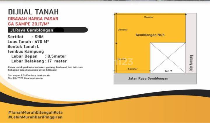  Tanah Murah SHM  di Jl Raya Gemblongan, Tunjungan Surabaya Kota 2