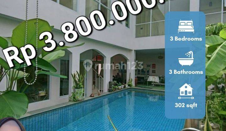 Rumah 3lt Bagus Lb 302m- Rp 3,8m Kolam Renang Pribadi Di Komplek 1