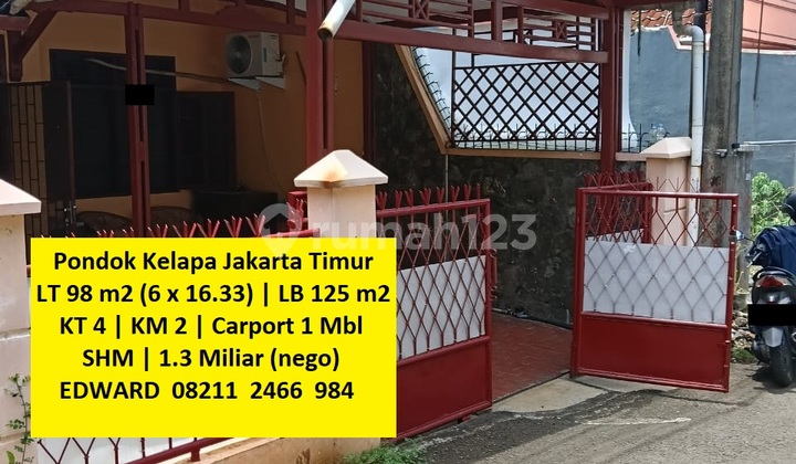 Harga Miring BU Strategis Nyaman Terjangkau! Pondok Kelapa Jakarta Timur