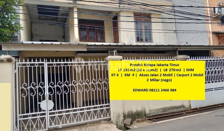 Rumah Murah Bawah Pasar Luas Jarang Ada! Pondok Kelapa Jakarta Timur