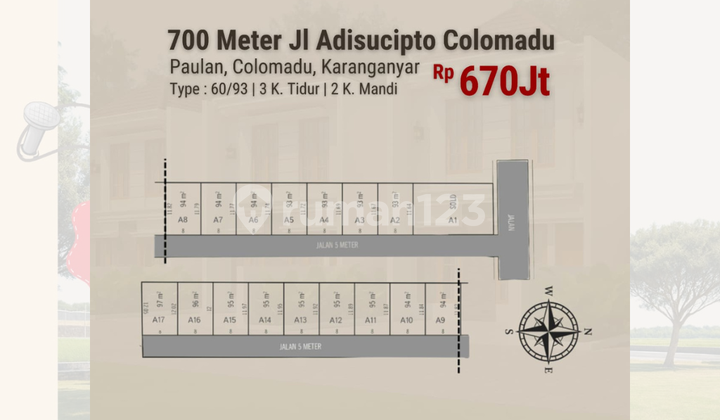 Rumah Scandinavian Colomadu, Gratis Biaya2, Barat Hotel Lorin