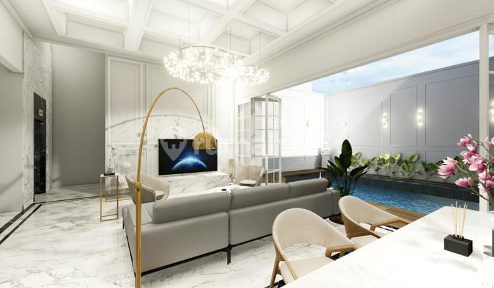 For Sale: Brand New Classic Modern House in Pondok Indah, Jakarta  
3 Floors  
Imported Marble  
Land Area: 448 sqm  
Building Area: 600 sqm  
5 Bedrooms  
5 Bathrooms  
Swimming Pool  
Price After Completion: IDR 35 Billion