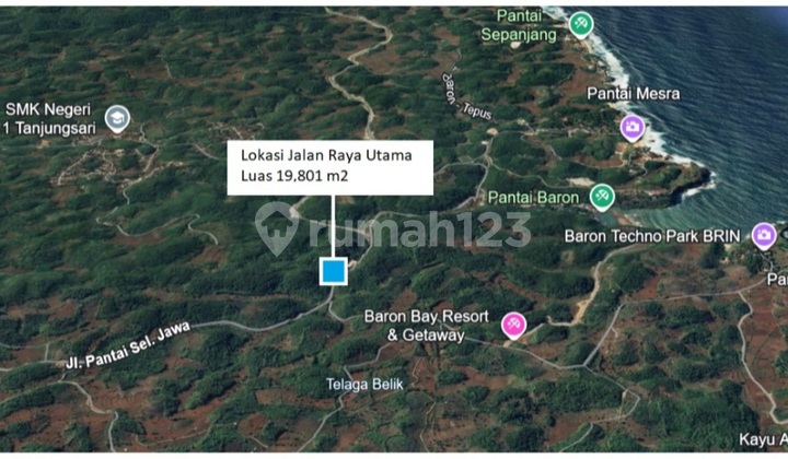 Tanah 1.98 Ha, Tepi Jln Raya Planjan-Baron (Depan Renc-Bangun Celosia Park).