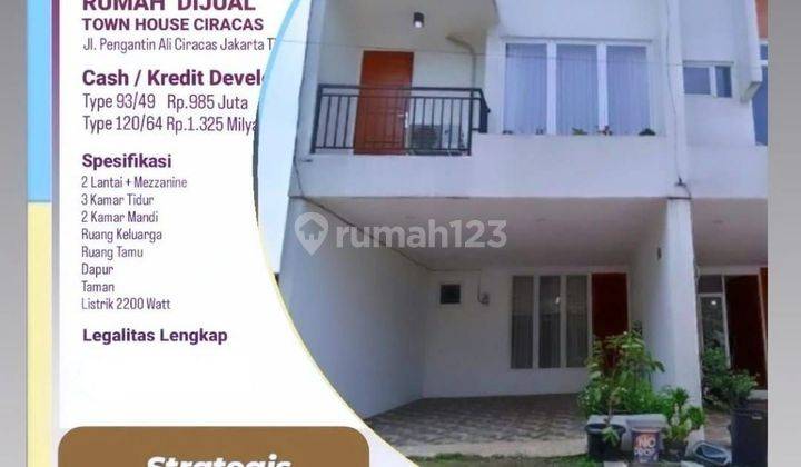 Rumah 2,5 Lantai Strategis Ciracas Jakarta Timur. Shm. Ke Jalan Raya Cukup Jalan Kaki Cuma 60 Langkah Ke Stasiun Lrt Cuma 500 Meter Ke Terminal Kampung Rambutan Cuma 1.4 Km Ke Tol Jorr Cuma 2 Kman  1