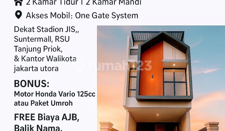 Rumah Baru 2 Lantai Cluster One Gate Tanjung Priok. Kualitas Premium. Design Minimalis Modern di Lokasi Strategis. Dekat Mall Sunter, Mall Kelapa Gading, Jakarta International Stadium, Gerbang Tol Kebon Bawang. 2