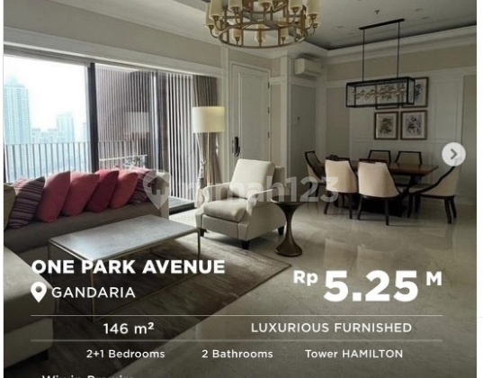 Apartment for Sale Special Price 1 Park Avenue 2BR Size 146m2 Furnished Luxury in South Jakarta