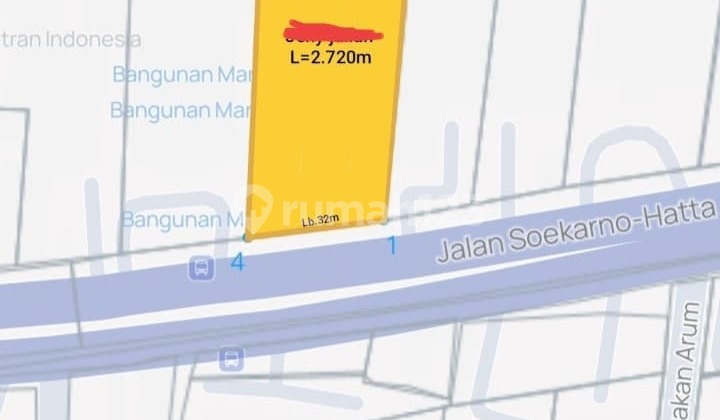 Land price below market location on Mainroad Soekarno Hatta, Bandung.