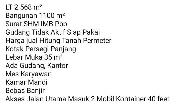 Gudang Di Cipondoh Tangerang, Luas 1.100m, Shm, Akses Kontainer 2