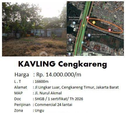 Tanah Zona Commercial di Jl.Lingkar Luar Cengkareng 16600 m² HGB 1