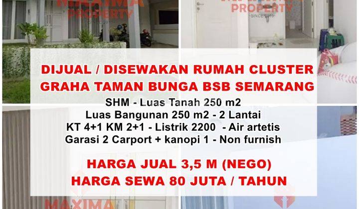 Dijual Disewakan Rumah Cluster Graha Taman Bunga Bsb Semarang  1