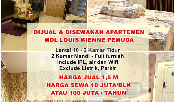 For Sale For Rent 2 BR Apartment Louis Kienne MDL Pemuda Semarang