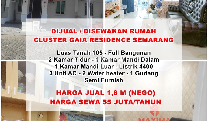 Disewakan Rumah Cluster GAIA Residence Kedungmundu Semarang Disewakan Rumah Cluster GAIA Residence Kedungmundu Semarang