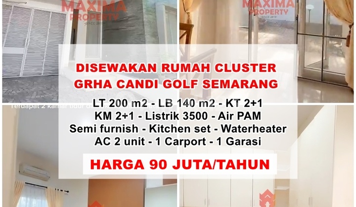 Disewakan Rumah Cluster Graha Candi Golf Semarang 1