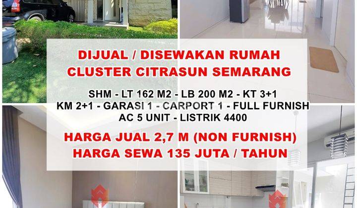 Disewakan Atau Dijual Rumah Cluster Citrasun Bukitsari Semarang 1