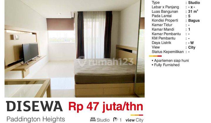 Disewa Apartemen Paddington Heights Studio Bagus Siap Huni Full Furnished Alam Sutera Sebelah Campus Binus Alam Sutera  2