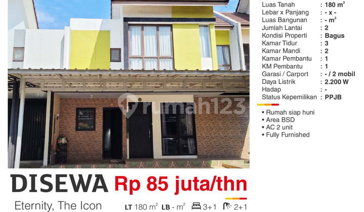 Disewa Rumah 2 Lantai Eternity The Icon BSD Tangerang Bagus Siap Huni Indr