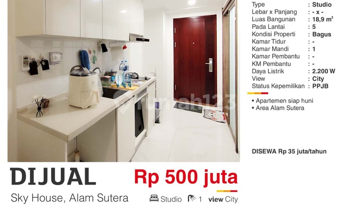 For Sale Sky House Alam Sutera Studio Type Apartment Tangerang Good Condition Ready to Occupy Price 500 Million Rie