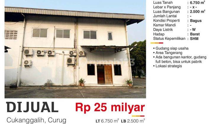 Dijual Gudang 6750 M2 Cukangalih Curug Tangerang SHM Bisa Buat Pabrik Siap Pakai Can  2