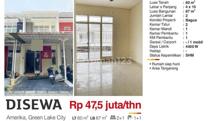 Di Sewa Rumah 2 Lantai Bagus Siap Huni di Amarika Green Lake City Tangerang  1