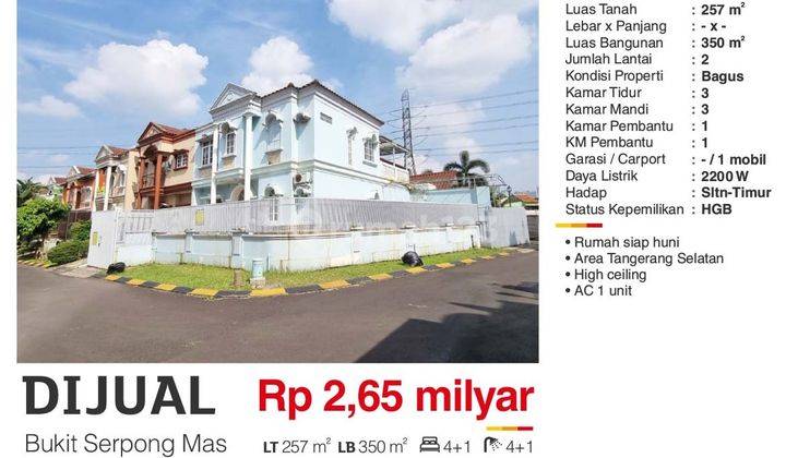 Dijual Rumah 2 Lantai Murah Bagus High Ceiling di Bukit Serpong Mas  1