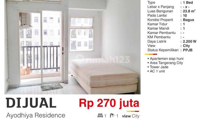 Dijual Apartemen Type Studio Apartemen Ayodhya Tangerang Kota Bagus Siap Huni 1
