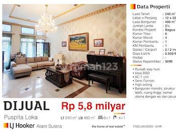 Dijual Rumah 2,5 Lantai Puspita Loka Bsd Tangerang Bagus Design Mandiri High Ceiling Siap Huni 2