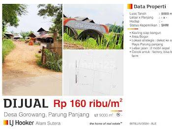 Dijual Tanah Murah 18.800 M2 Desa Gororwong Parung Panjang Bogor , Tidak Jauh Dari Jalan Raya Parung Panjang, Jalan 2 Mobil, Cocok Untuk Perumahan, Farm Atau Factory Ukuran  1