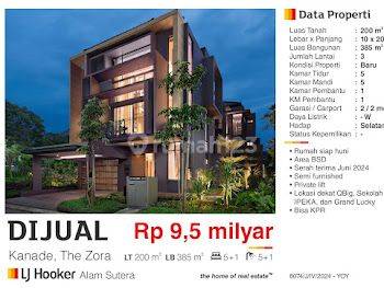 Dijual Rumah 3 Lantai Kanade The Zora Bsd Tangerang Baru Bagus Siap Pakai Ada Private Lift, Dekat Qbig, Ipeka, Grand Lucky  1